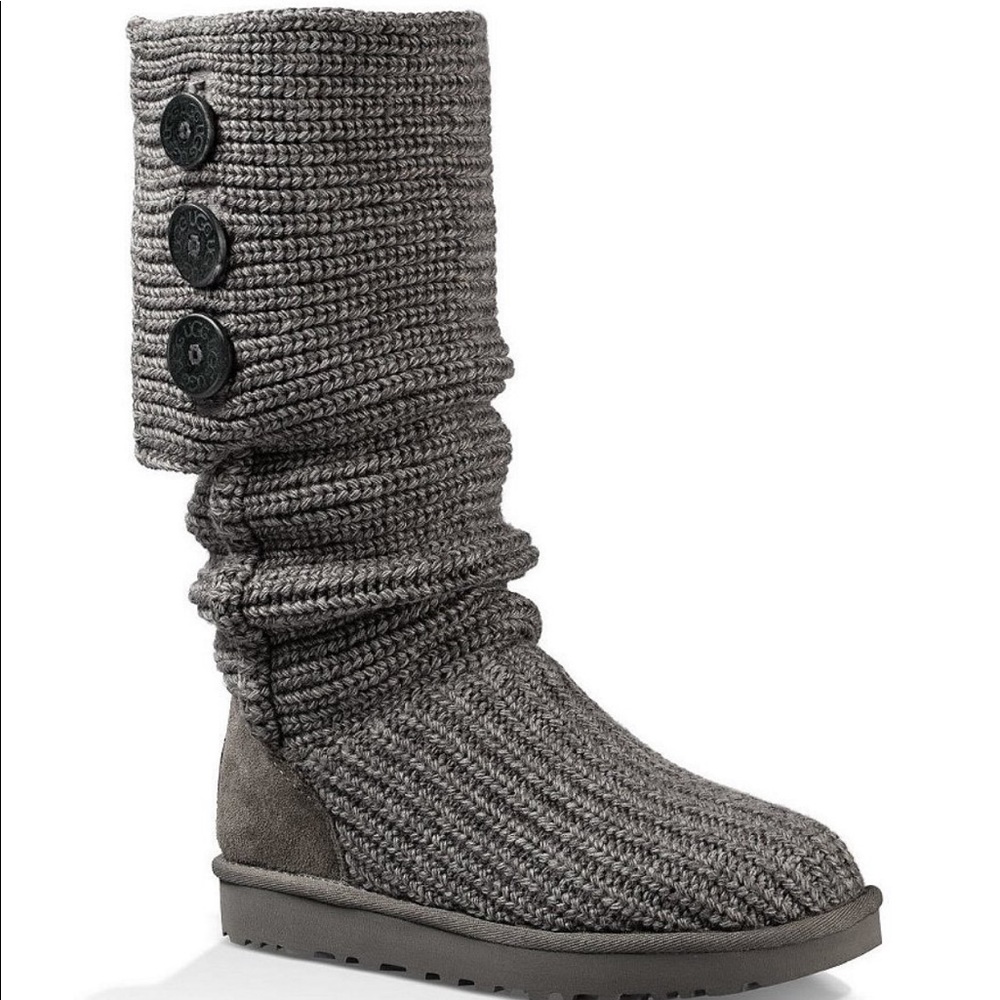 UGG® Classic Cardy Button Detailed Knit Boots Grey